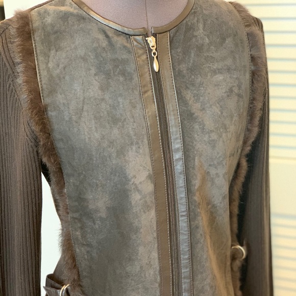 Blazer \ Jacket suede with fur trim - Picture 2 of 7